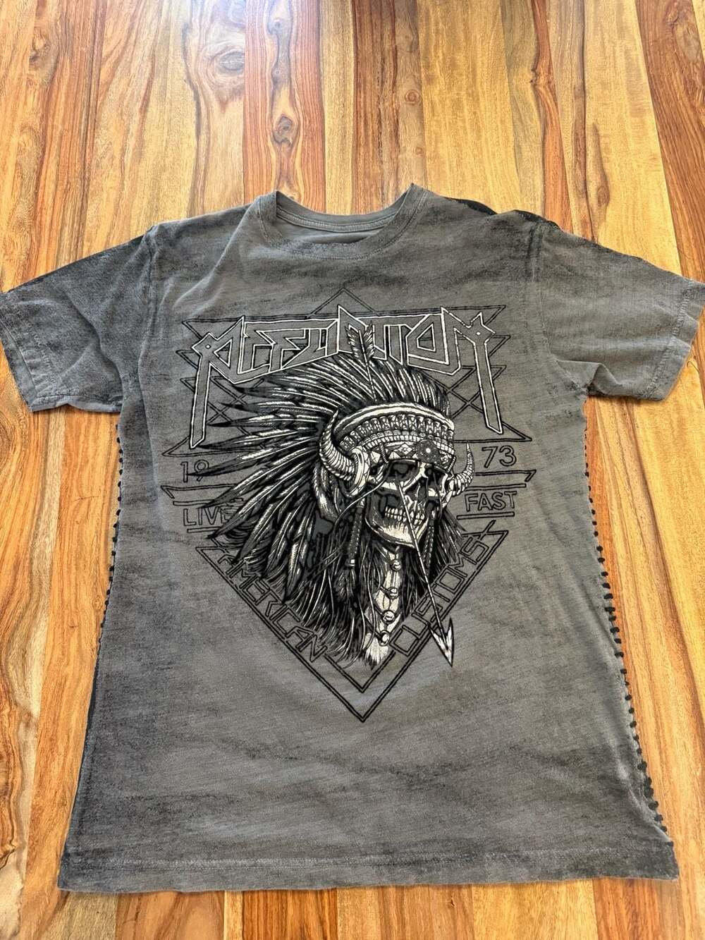 Affliction Y2K American Customs Indian Skull Graphic T-Shirt size Medium